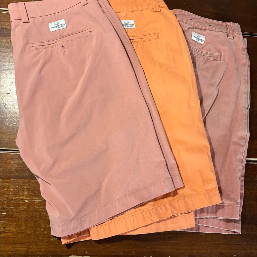 Set of Three Vineyard Vines Shorts in Salmon and Orange
